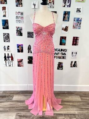 Sparkling Pink Beaded Evening Gown